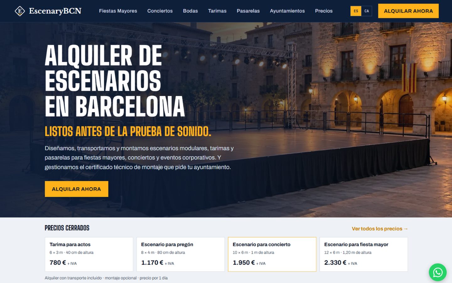 Diseño web de EscenaryBCN, alquiler de escenarios para eventos