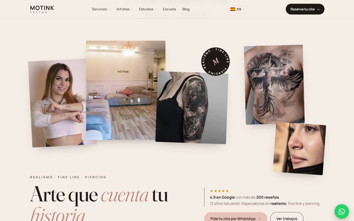 Diseño web de Motink Tattoo, estudio de tatuajes en Pallejà