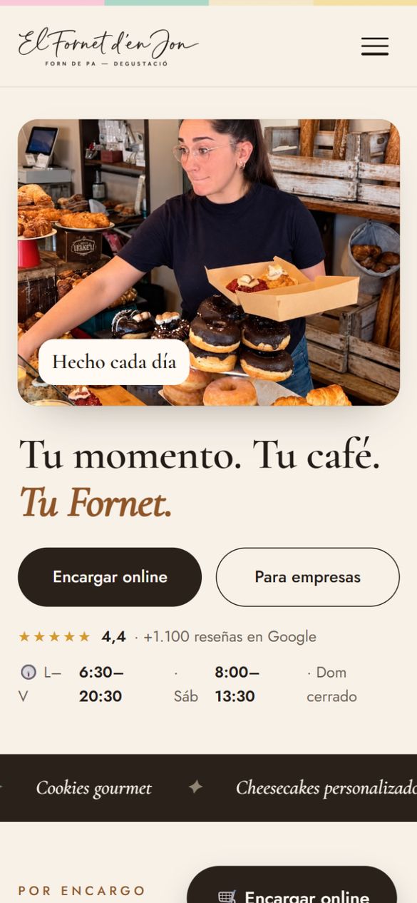 Diseño web responsive de El Fornet d'en Jon en el móvil