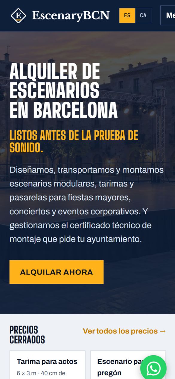 Diseño web responsive de EscenaryBCN en el móvil