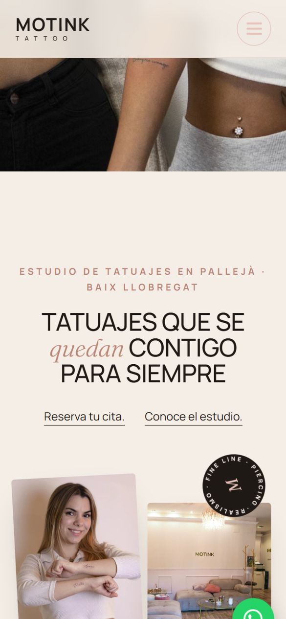 Diseño web responsive de Motink Tattoo en el móvil