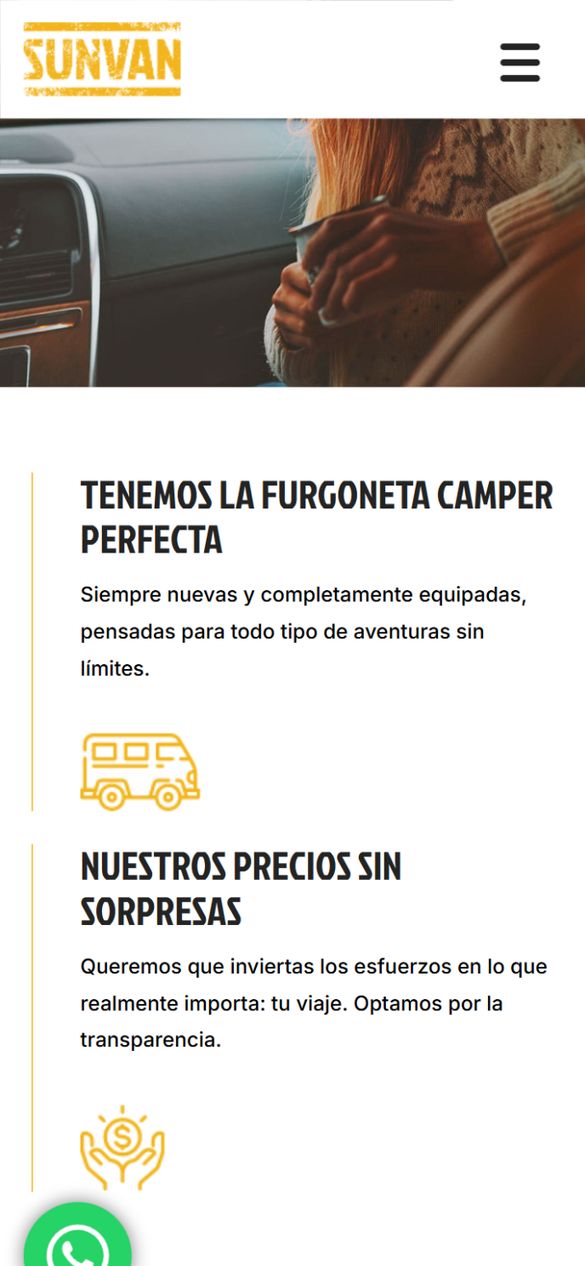 Web de Sunvan, alquiler de campers, en el móvil