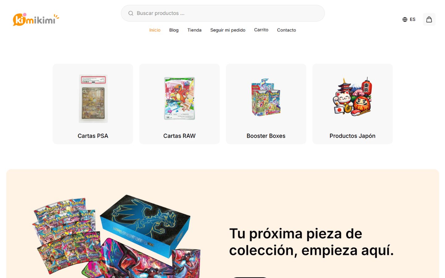 Diseño de la tienda online Kimi Kimi, cartas Pokémon